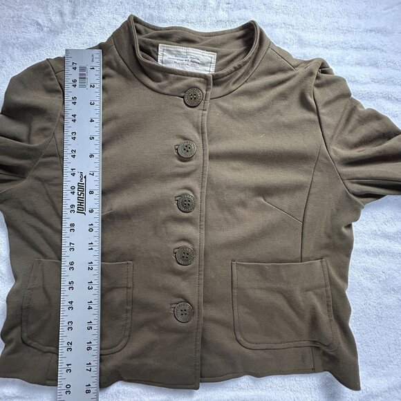Anthropologie Cartonnier Womens Crop Military Jacket Large Olive Stretch Pockets - Picture 7 of 7